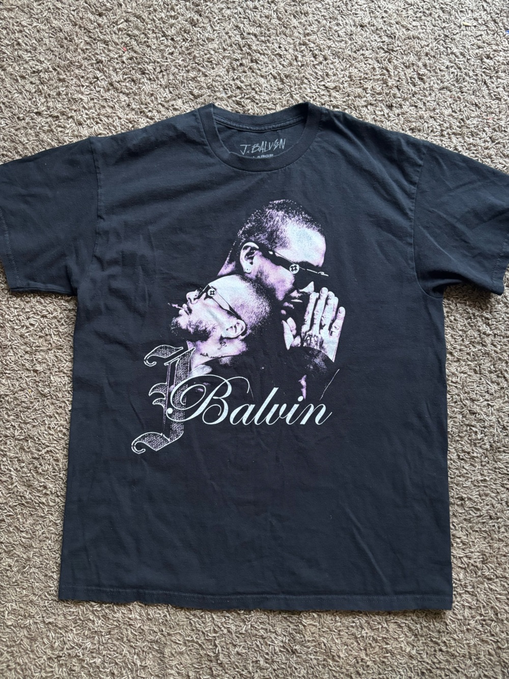 J balvin Men’s Black Short-Sleeve Graphic Tee Streetwear Y2K size L